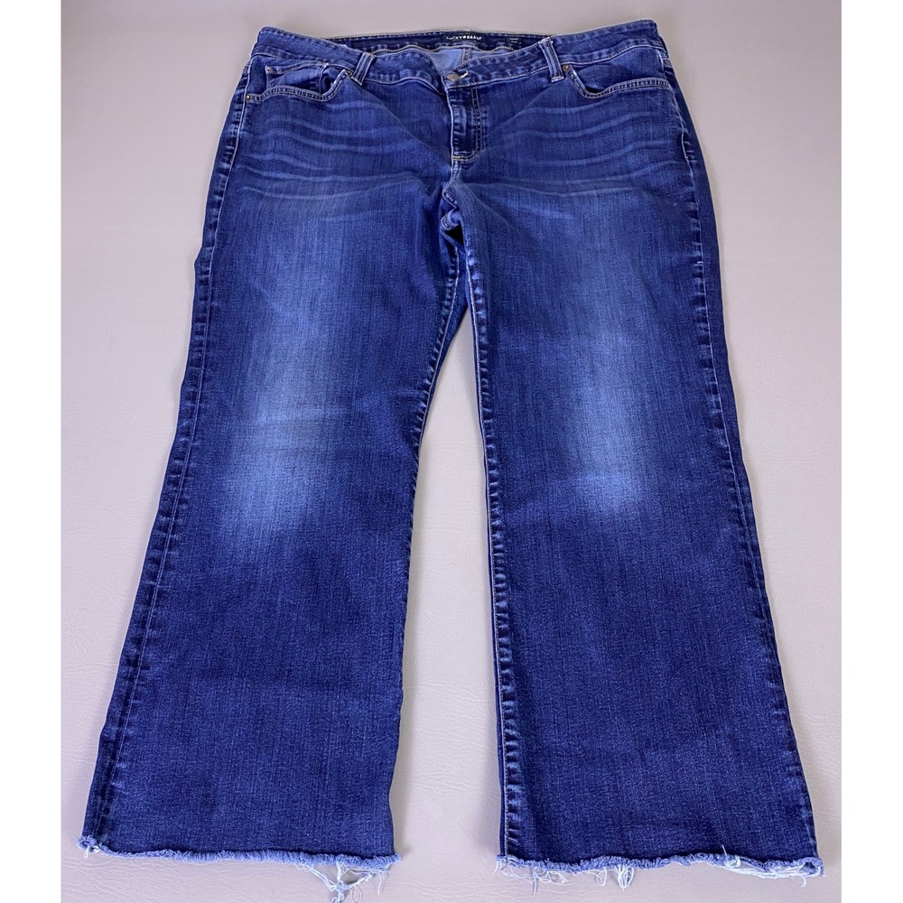 Lucky Brand Ginger Boot Jeans Women's 22WP Petite Blue Dark‎ Wash Denim Raw Hem